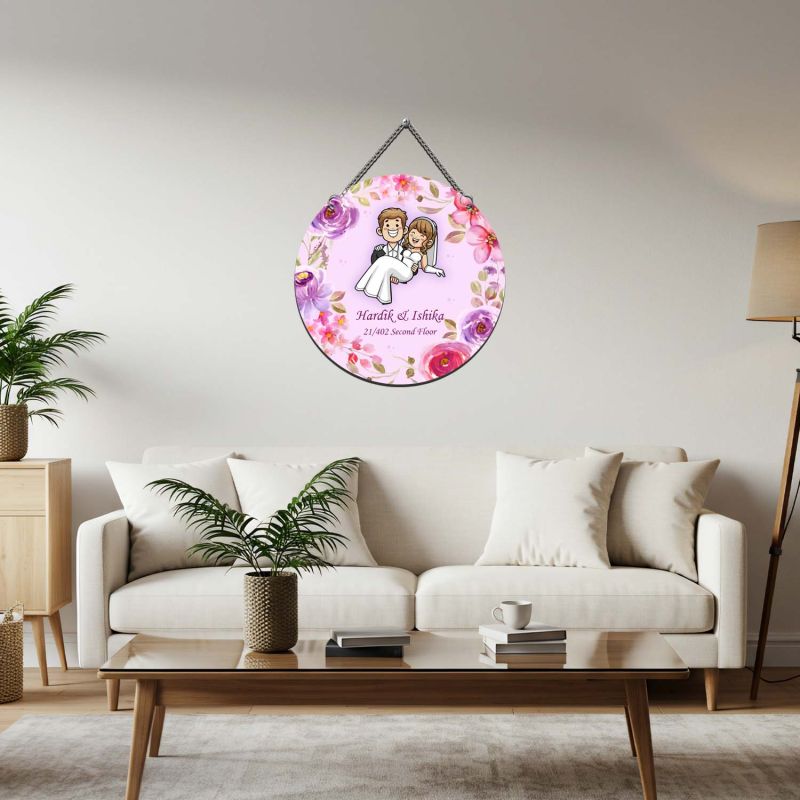 Personalized Floral Couple Name Plate for Home Entrance Unique Newlywed Wedding & Housewarming Gift Nameplate For Couples Door Decorative